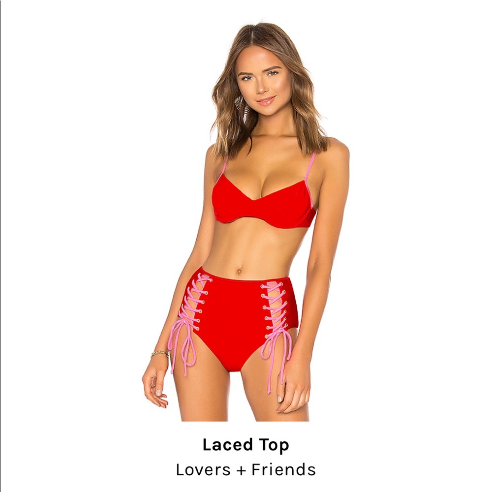 Lovers + Friends Laced candy red high waist bikini